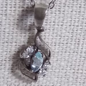 Aquamarine Marquis Cut 1.5 in Pendant NV 925 Sterling Silver 20in necklace